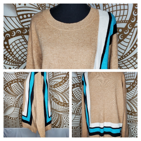 Charter Club Women's Border-Trim Cashmere Sweater Brown Size Large - Picture 2 of 8